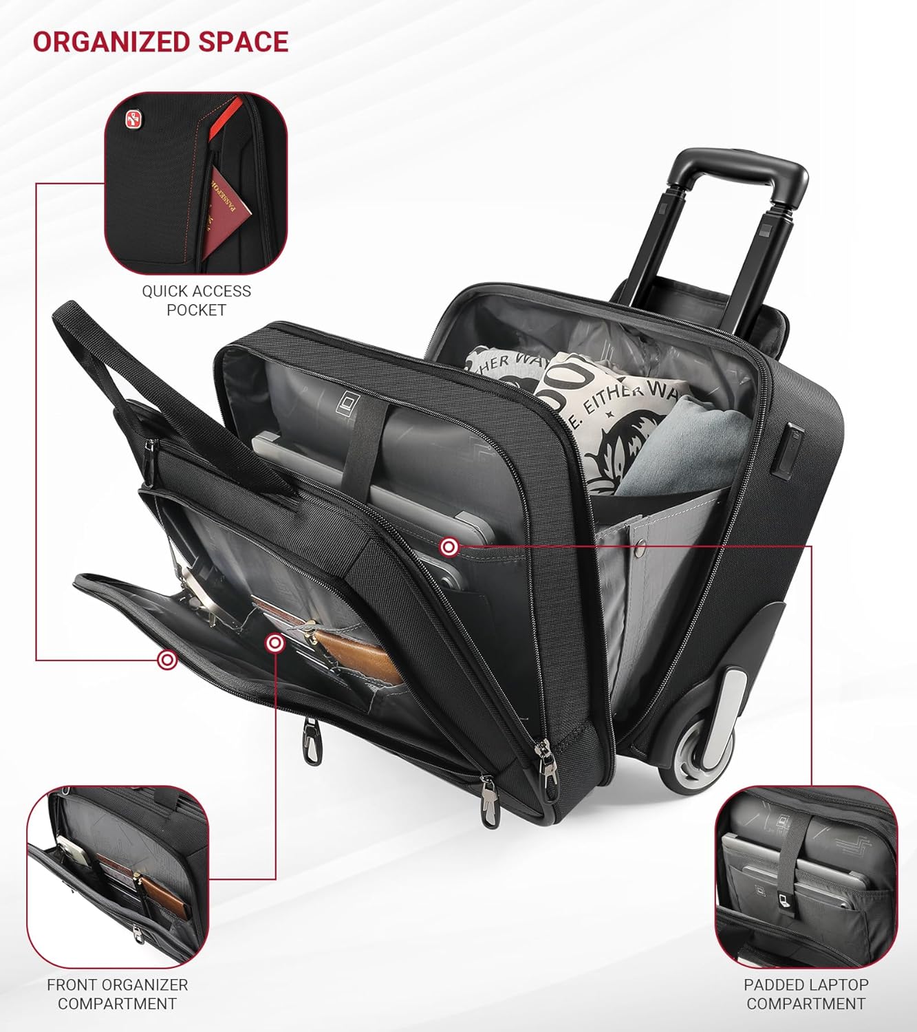 star cloud Rigid Frame Rolling Laptop Bag 18"×14"×8", Water-Resistant Rolling Briefcase with Wheels, Business Travel Computer Bag, Underseat Carry-on Luggage for Men & Women