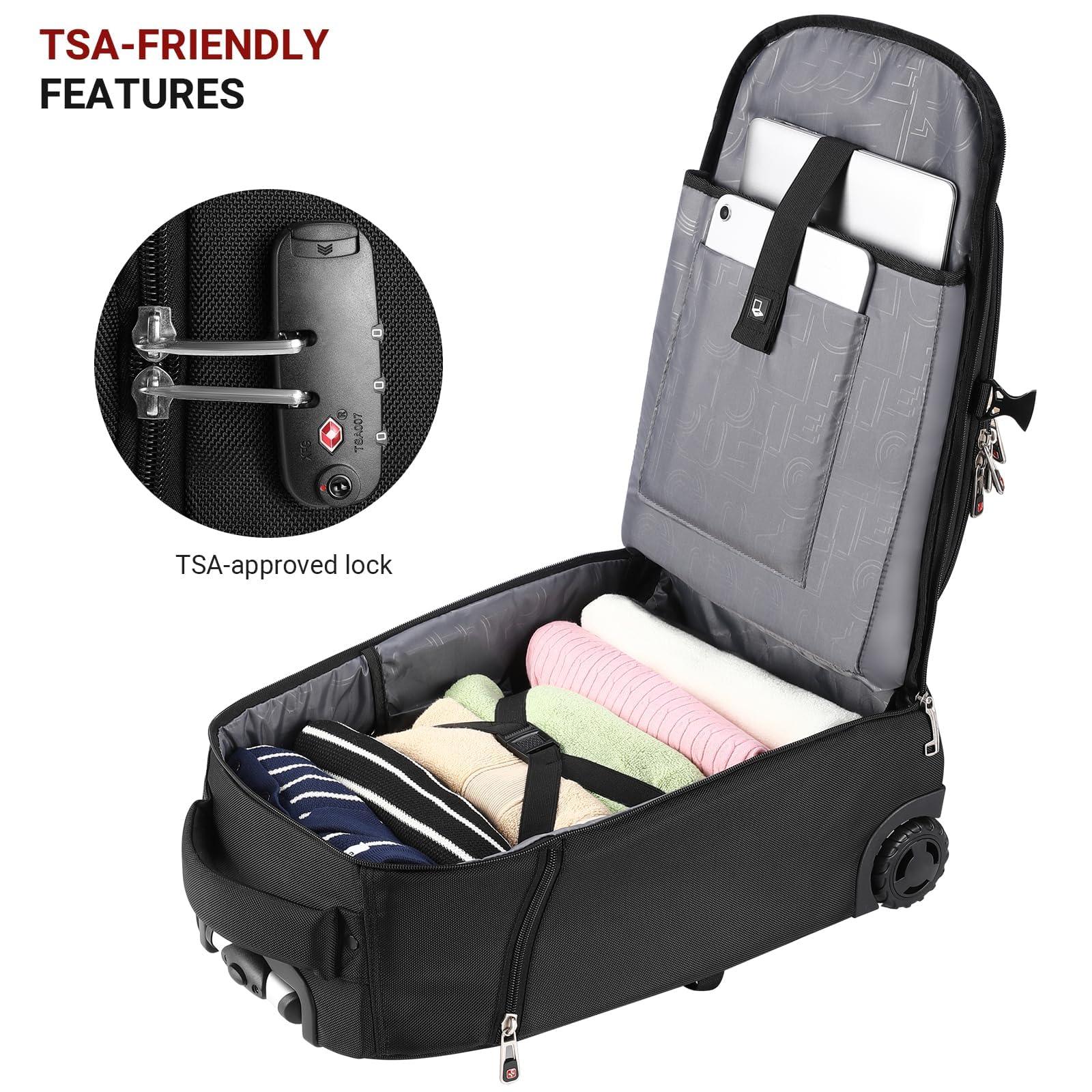star cloud Rolling Backpack with Wheels, USB & Type-C Charging Ports, 21x14x9, Water-Resistant, 17.3" Laptop Compartment, EVA Material, Wheeled Business Backpack for Travel, Work, College