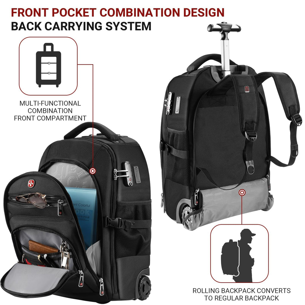 star cloud Rolling Backpack with Wheels, USB & Type-C Charging Ports, 21x14x9, Water-Resistant, 17.3" Laptop Compartment, EVA Material, Wheeled Business Backpack for Travel, Work, College