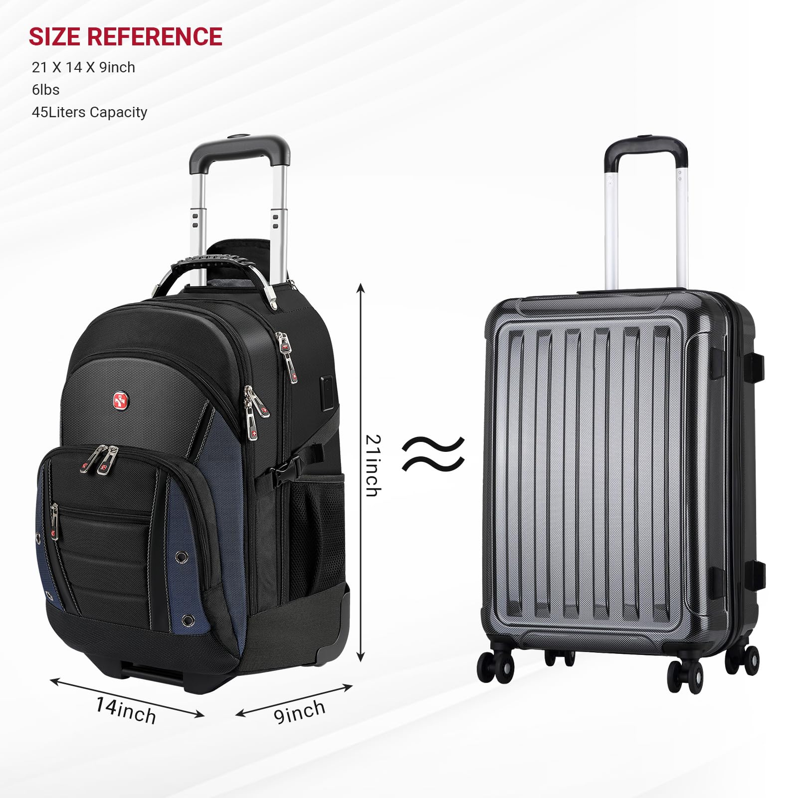 star cloud Rolling Backpack with Wheels, USB & Type-C Charging Port, 21x14x9 Water Resistant Wheeled Backpack, 17.3" Roller Laptop Backpack, Carry On Luggage for Business Travel College Work Bag