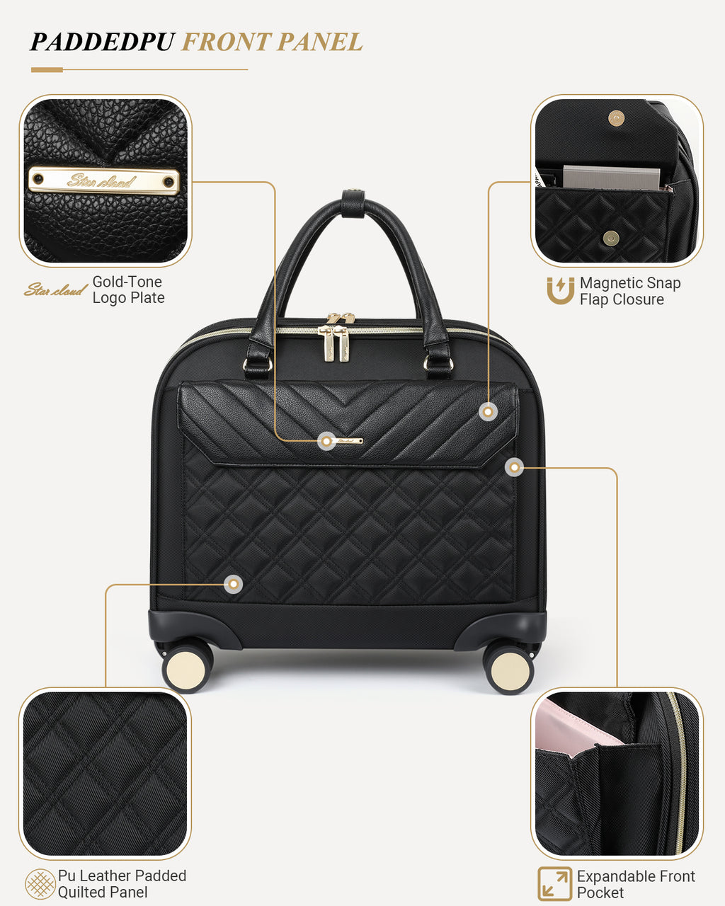 star cloud 4 wheel Rigid Frame Rolling Laptop Bag for Women
