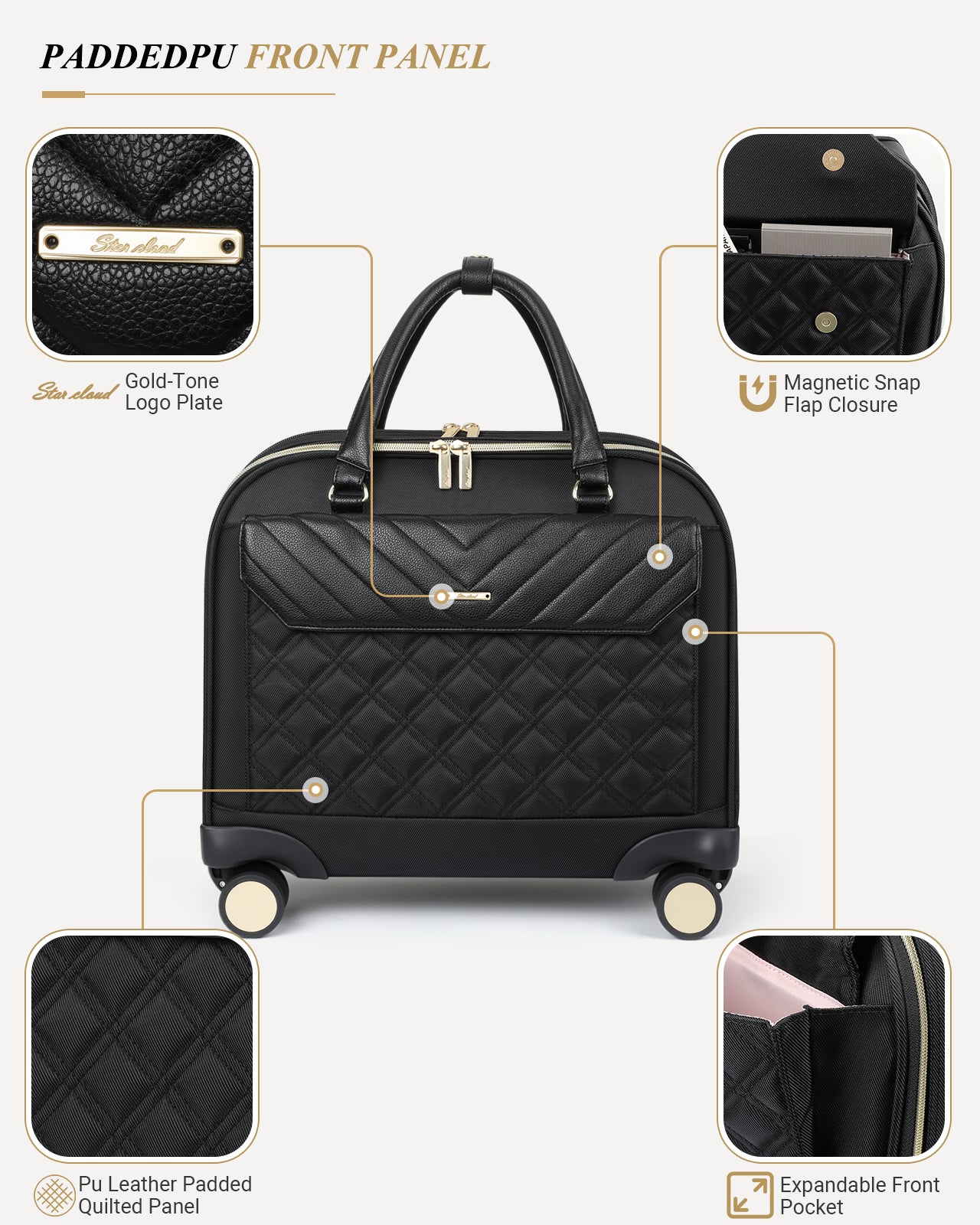 star cloud 4 wheel Rigid Frame Rolling Laptop Bag for Women