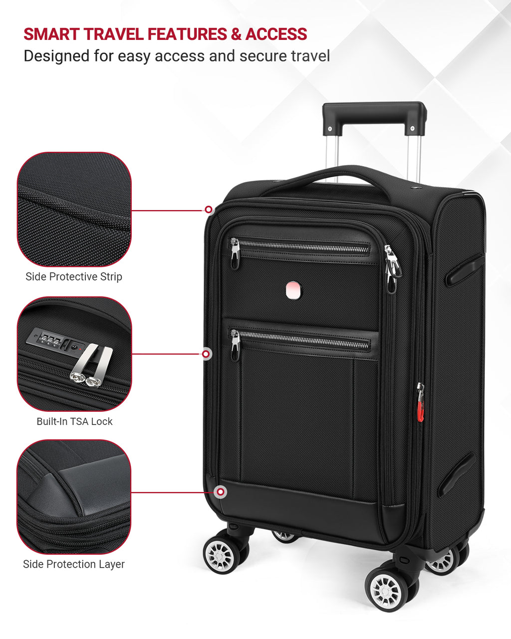 star cloud Softside Expandable Spinner Luggage Durable Lightweight Travel Suitcase, Black