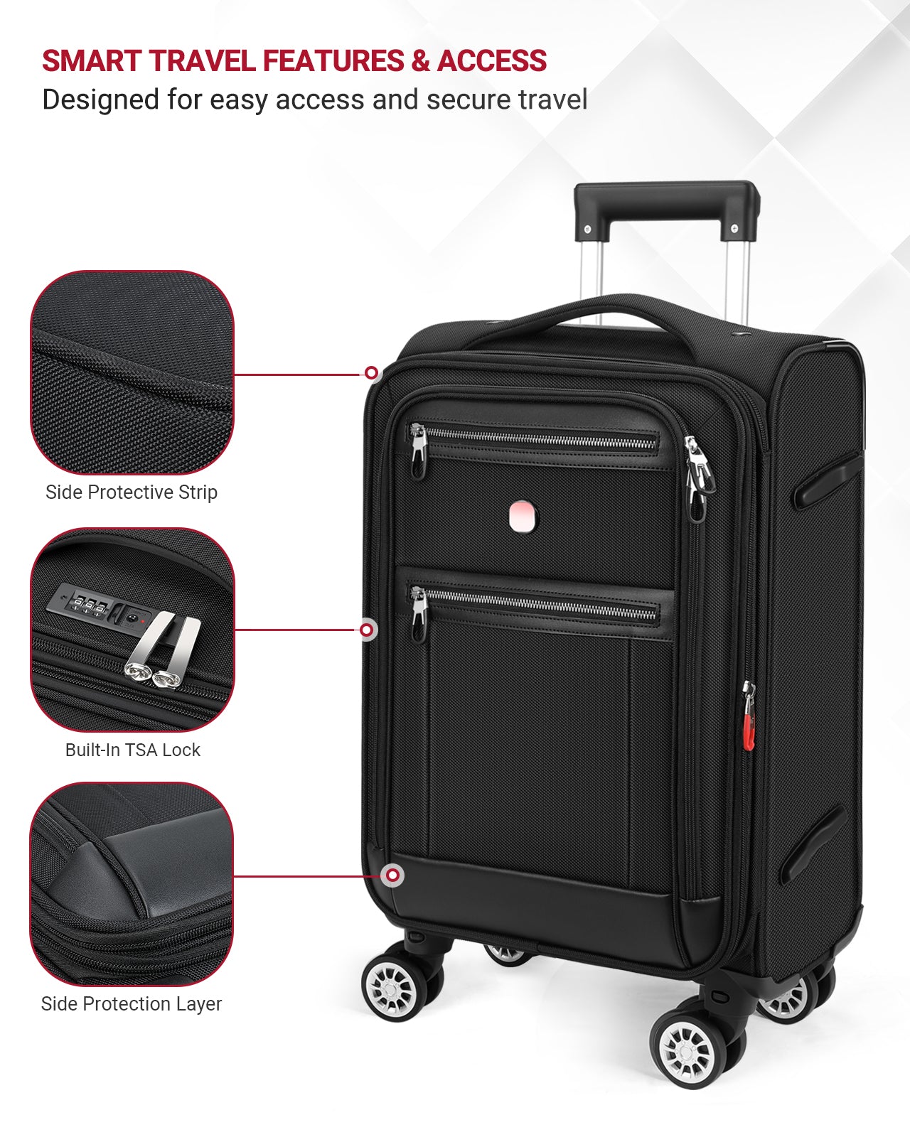 star cloud Softside Expandable Spinner Luggage Durable Lightweight Travel Suitcase, Black